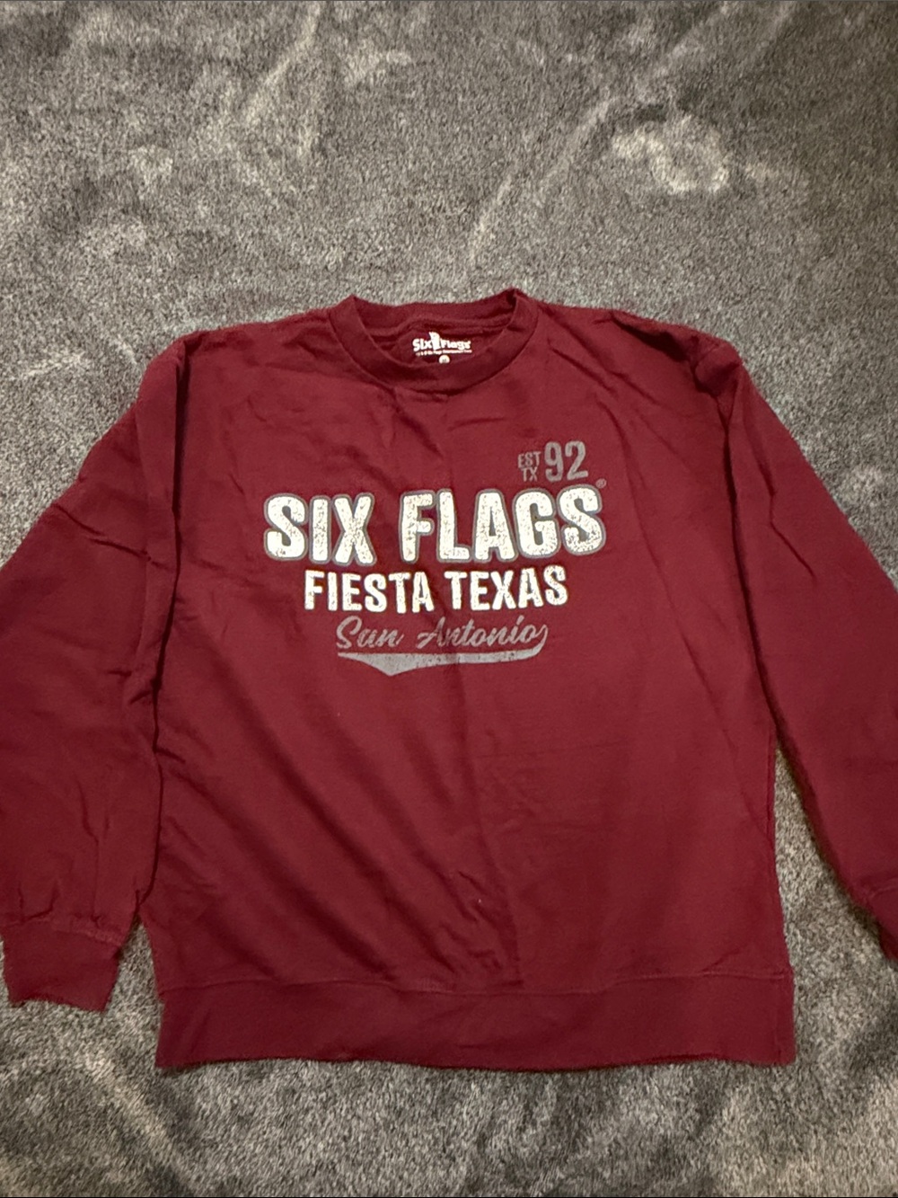 Six Flags Fiesta Texas Maroon Crewneck Sweatshirt